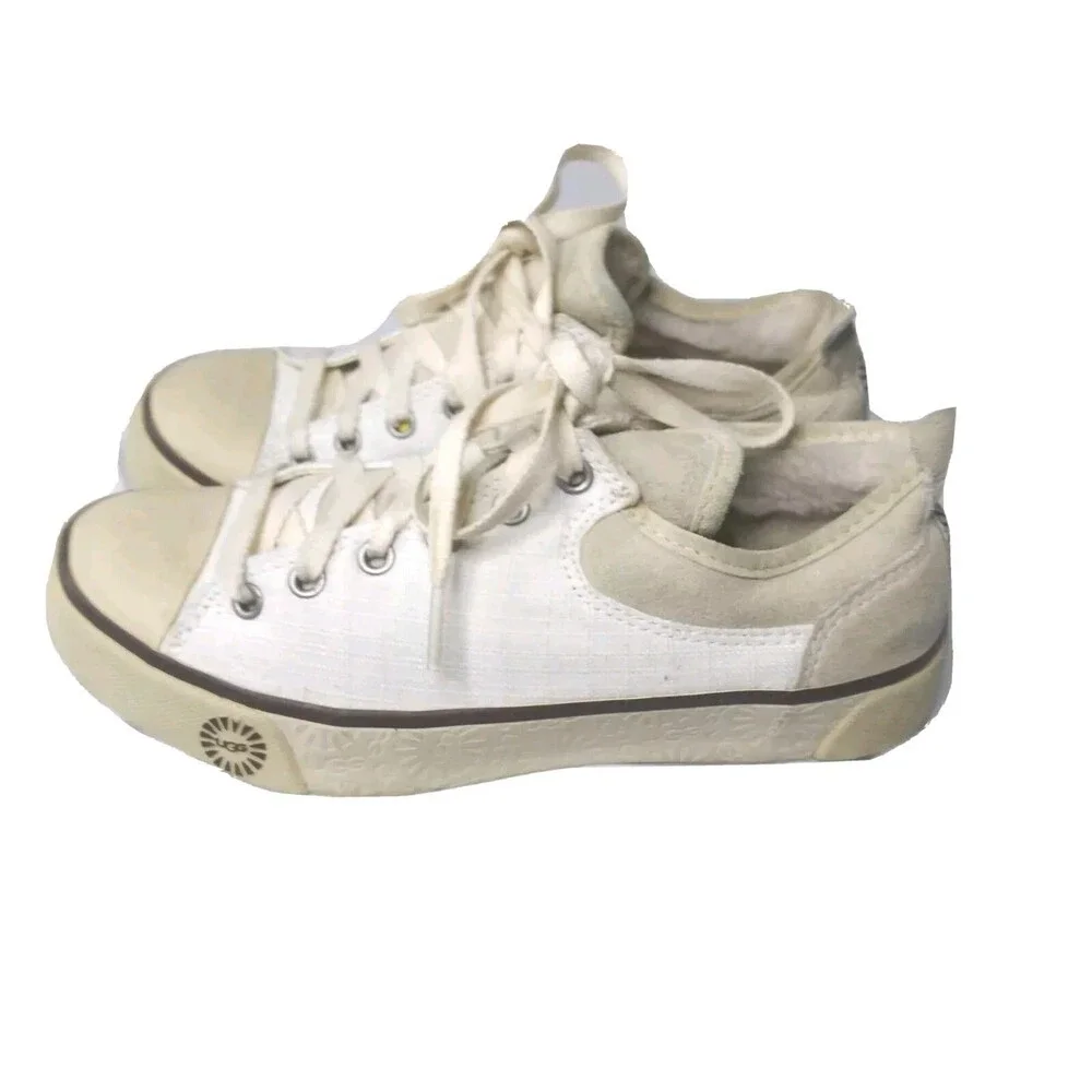 UGG Evera Lace Up Shoes for Women Size 5 Sneakers Khaki & White